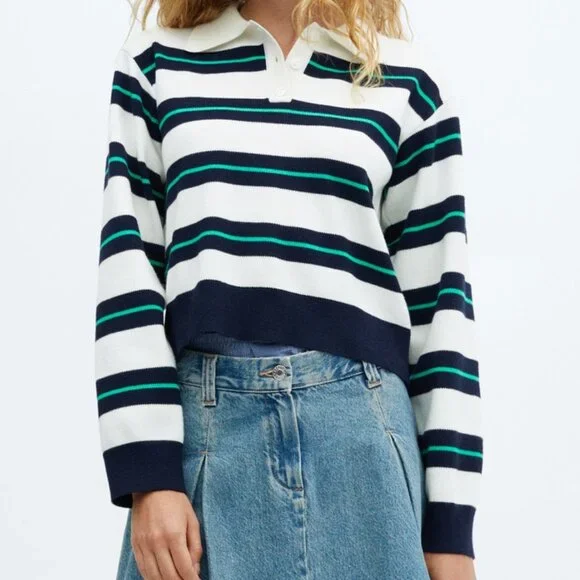 NWT MANGO - Striped polo-neck sweater - Picture 5 of 6